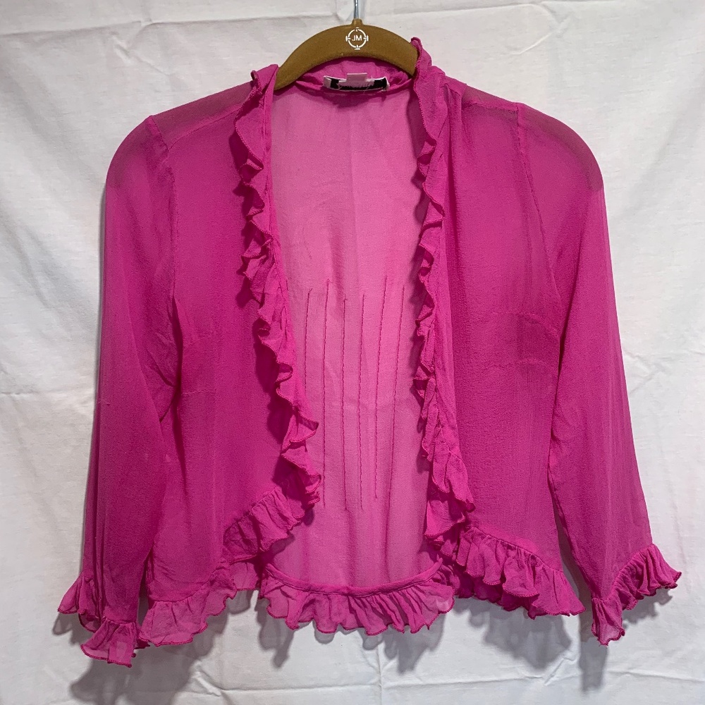 Pink ruffle cover up cardigan